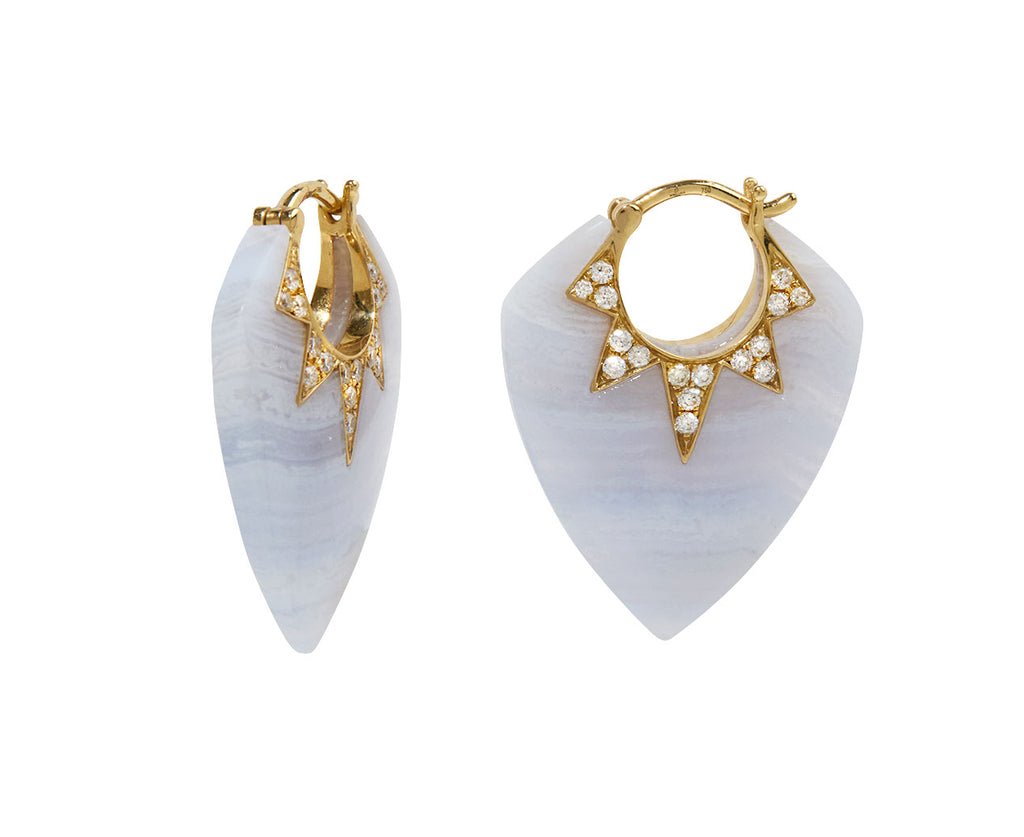 Blue Lace Agate and Diamond Guitar Pick Earrings