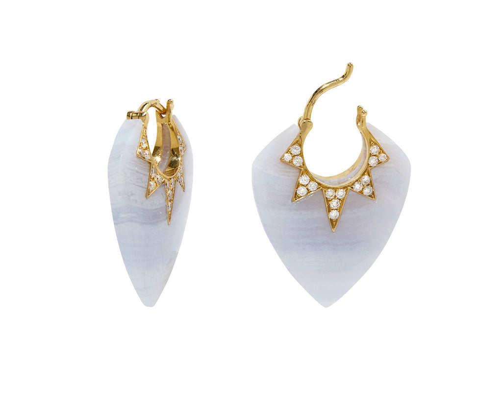 Blue Lace Agate and Diamond Guitar Pick Earrings