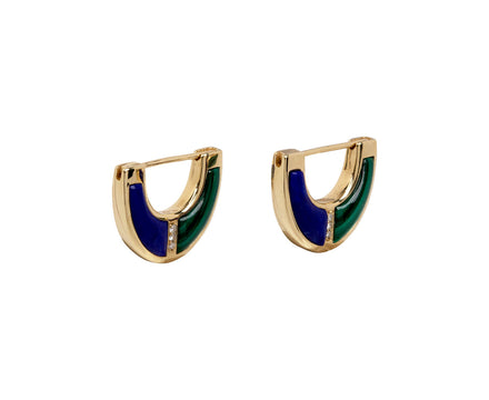 Malachite and Lapis Capri Inlay Huggie Hoop Earrings