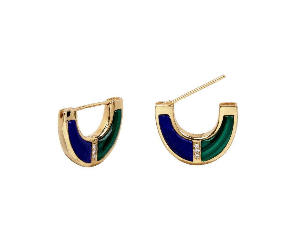 Malachite and Lapis Capri Inlay Huggie Hoop Earrings