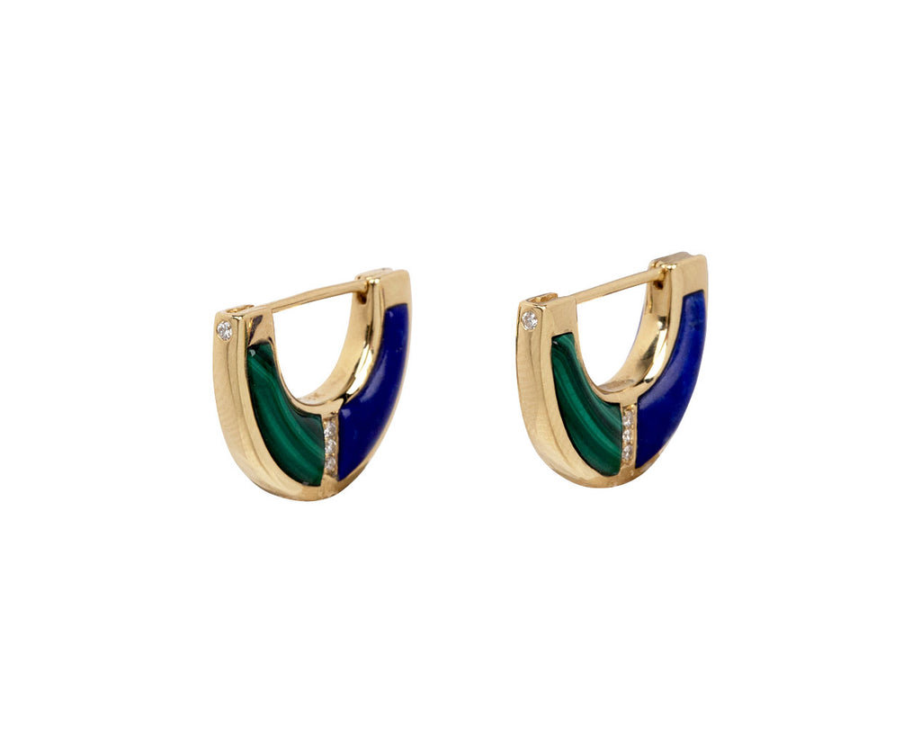Malachite and Lapis Capri Inlay Huggie Hoop Earrings