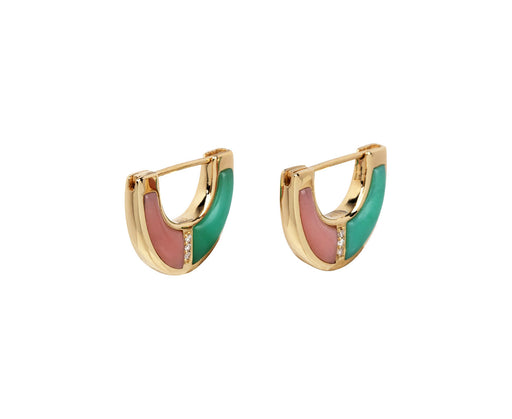 Pink Opal and Chrysoprase Capri Inlay Huggie Hoop Earrings