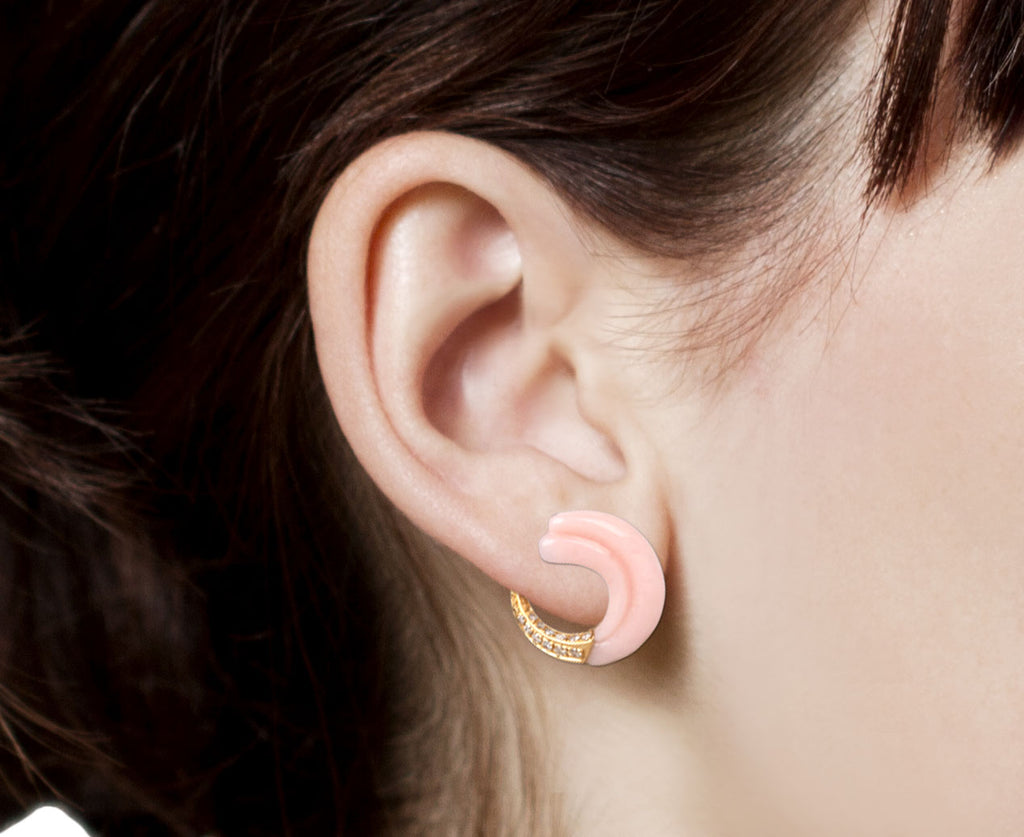 Pink Opal Seashell Crescent Stud Earrings
