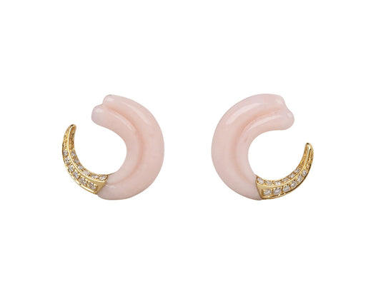 Pink Opal Seashell Crescent Stud Earrings