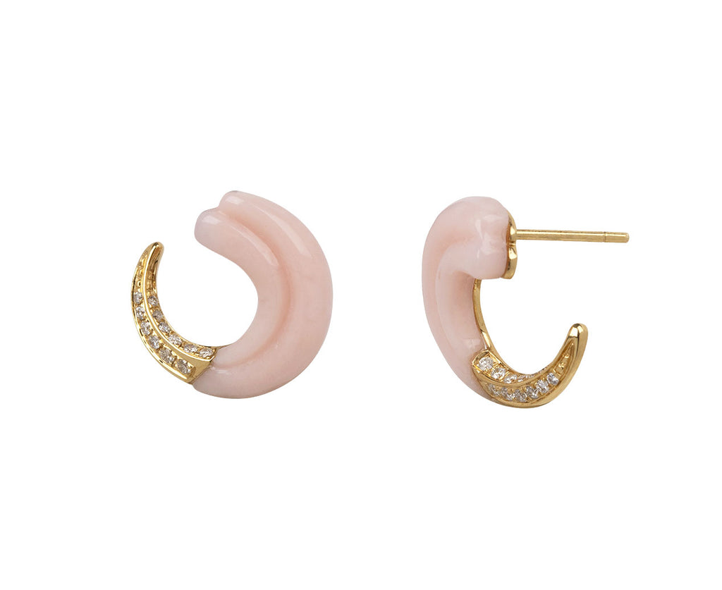 Pink Opal Seashell Crescent Stud Earrings