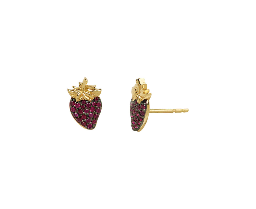 Sorellina Ruby Strawberry Stud Earrings - Side View