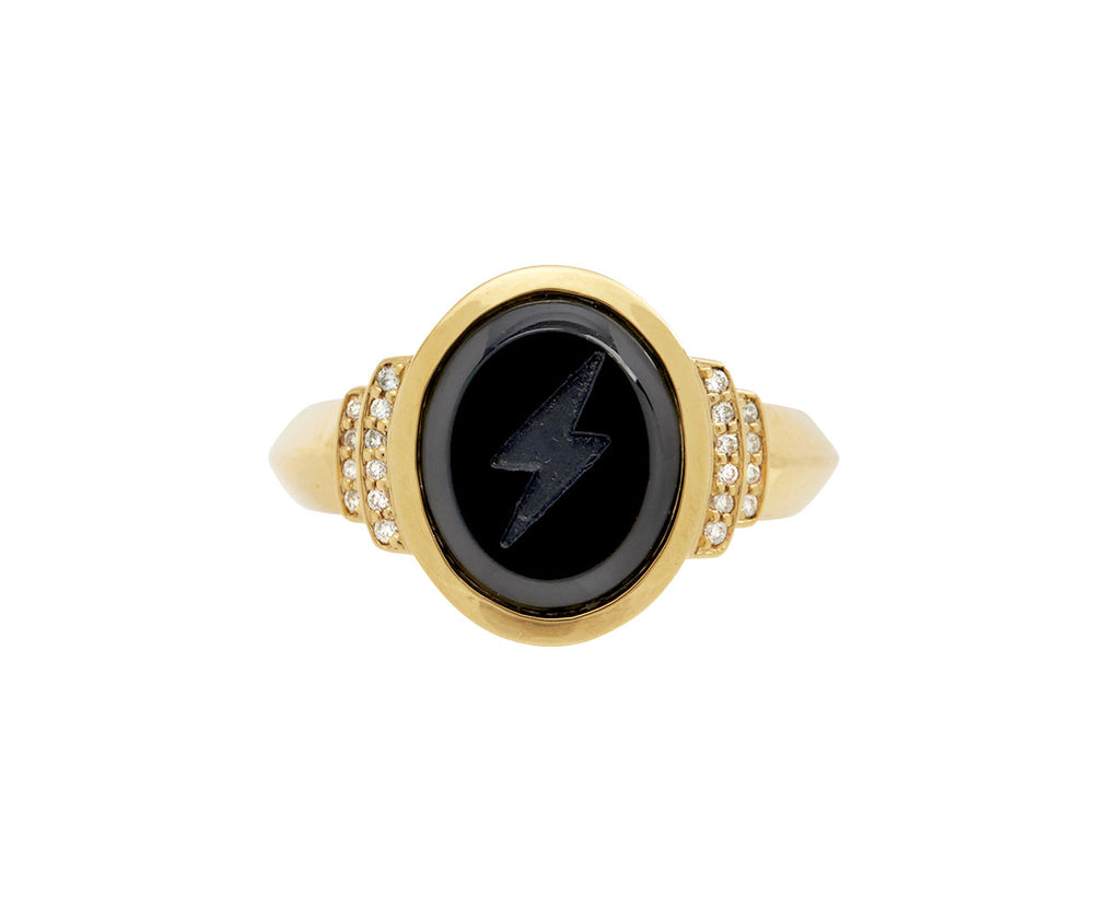Lightning Bolt Black Onyx Signet Ring