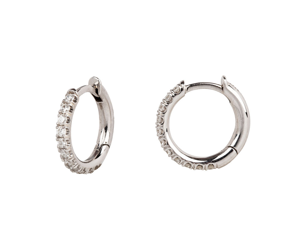White Gold Diamond Microhoop Huggie Earrings