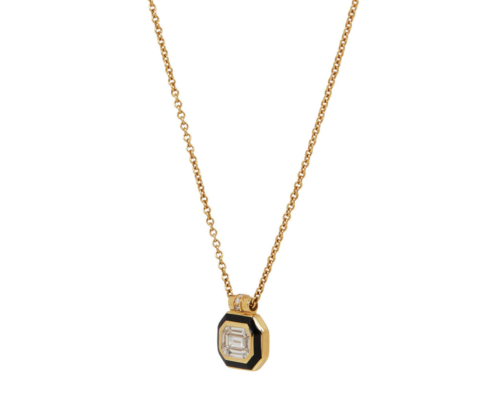 Black Cabot Minor Enamel and Diamond Pendant Necklace