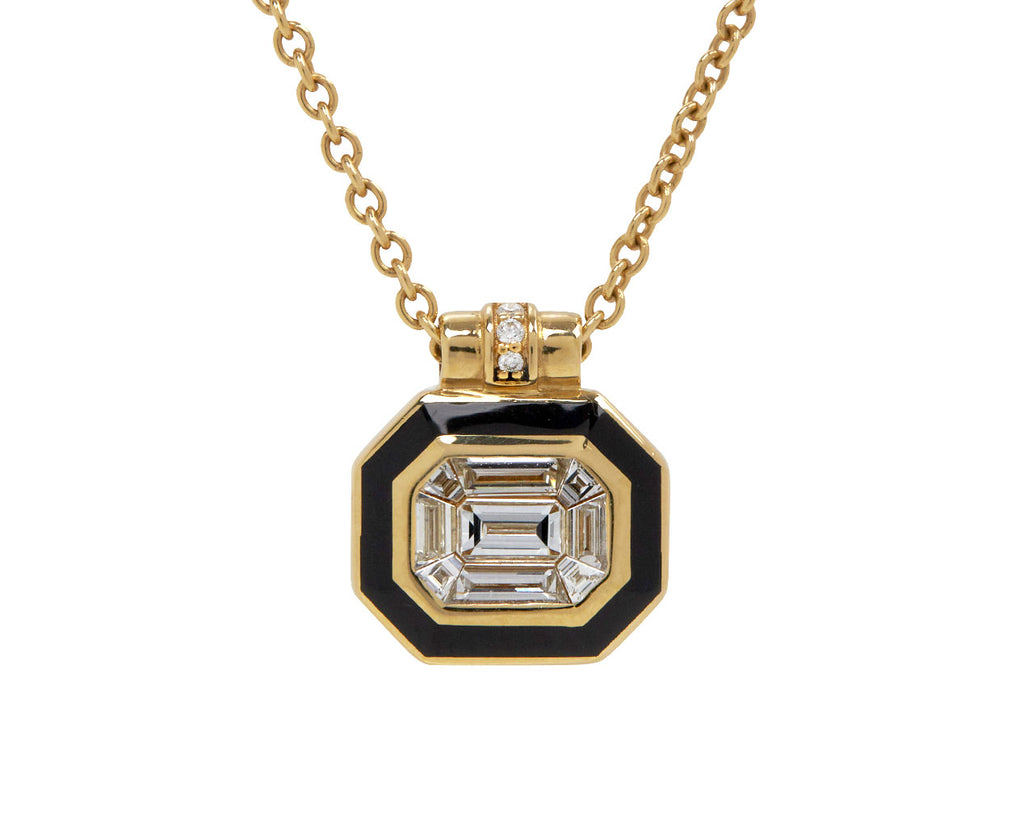 Black Cabot Minor Enamel and Diamond Pendant Necklace