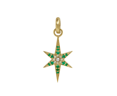 Storrow Pearl, Diamond and Emerald Star Stella Charm Pendant 