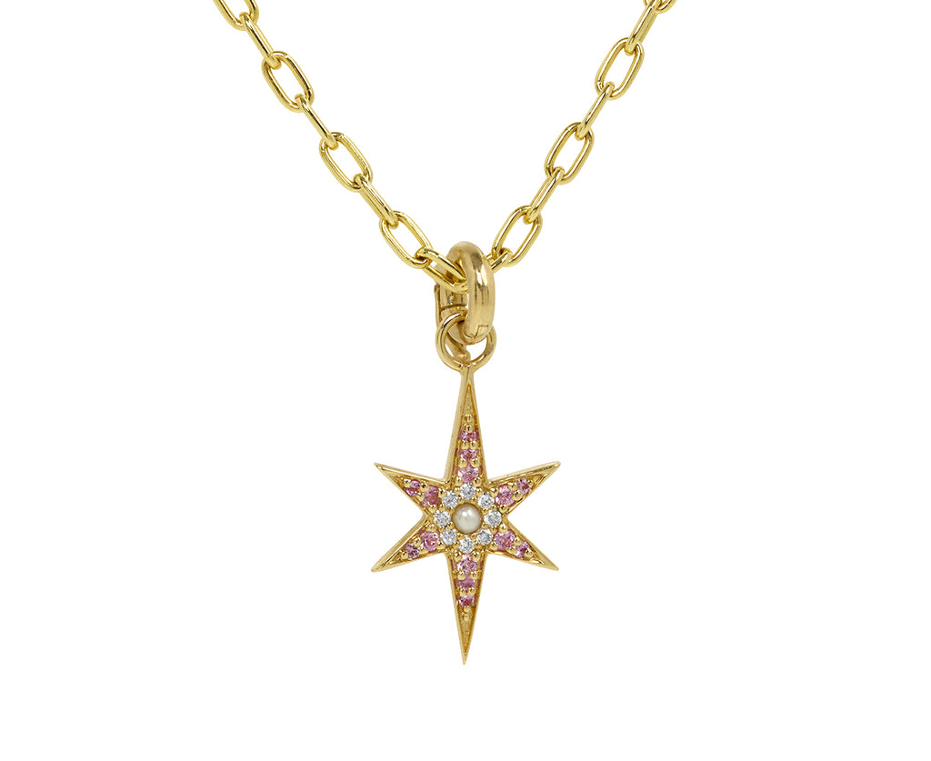 Pink Sapphire, Diamond and Pearl Star Stella Charm Pendant ONLY