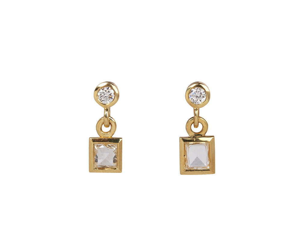 Elizabeth Street Square Double Diamond Drop Earrings