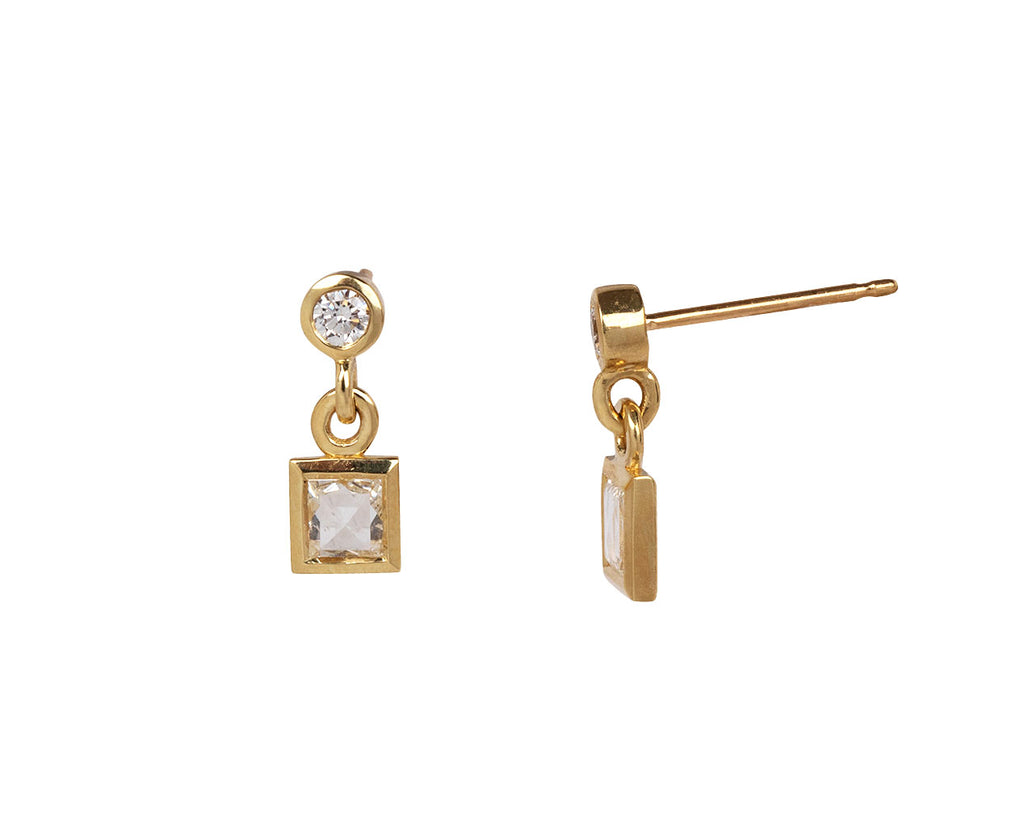 Elizabeth Street Square Double Diamond Drop Earrings Side View