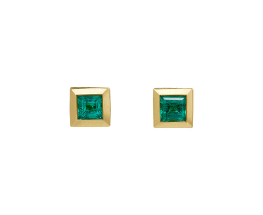 Elizabeth Street Princess Cut Emerald Stud Earrings