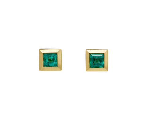 Elizabeth Street Princess Cut Emerald Stud Earrings
