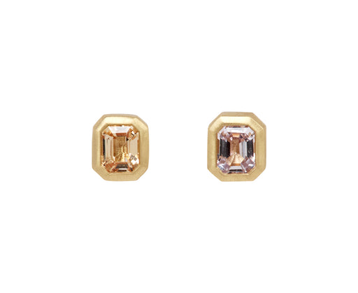Elizabeth Street Mis-matched Peach and Blush Pink Sapphire Stud Earrings