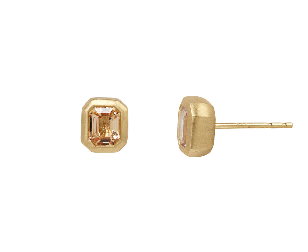 Elizabeth Street Mis-matched Peach and Blush Pink Sapphire Stud Earrings - Side View