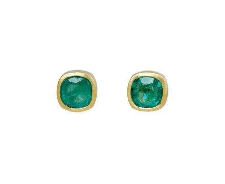Elizabeth Street Cushion Cut Emerald Stud Earrings