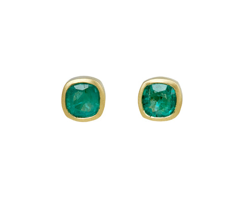 Elizabeth Street Cushion Cut Emerald Stud Earrings