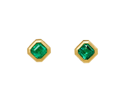 Petite Asscher Cut Colombian Emerald Stud Earrings
