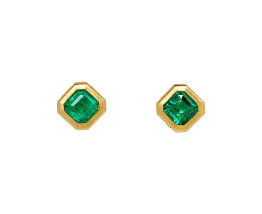 Petite Asscher Cut Colombian Emerald Stud Earrings