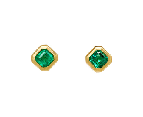 Petite Asscher Cut Colombian Emerald Stud Earrings