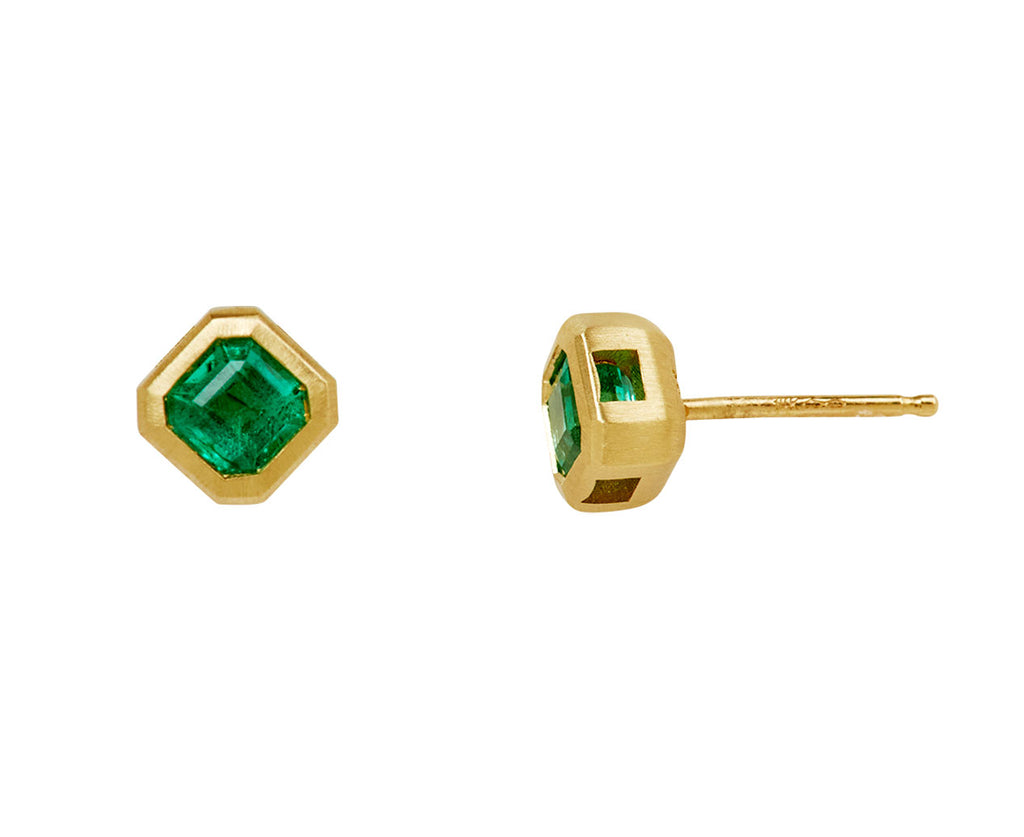 Petite Asscher Cut Colombian Emerald Stud Earrings