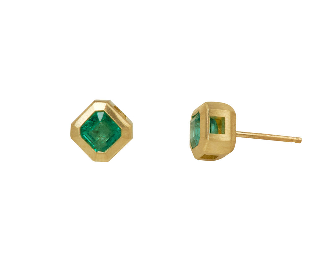 Elizabeth Street Zambian Emerald Stud Earrings - Angled