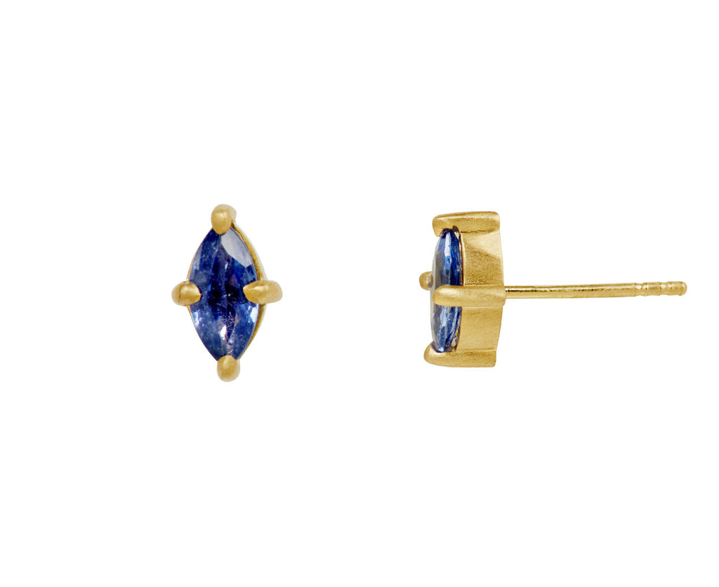 Elizabeth Street Blue Sapphire Marquise Stud Earrings - side