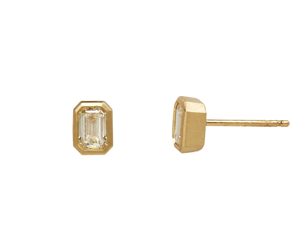 Elizabeth Street Emerald Cut Diamond Stud Earrings - side