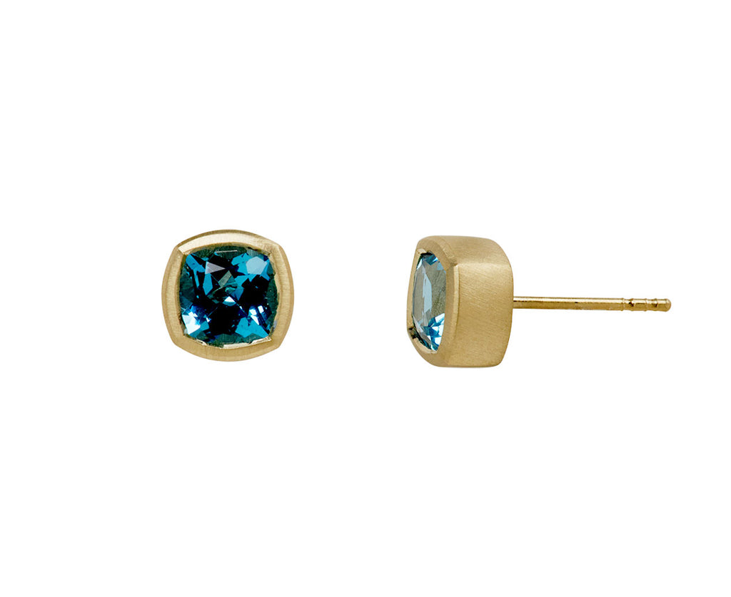 Elizabeth Street Cushion Cut Blue Topaz Stud Earrings - side