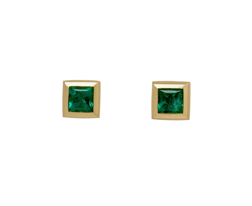 Elizabeth Street Princess Cut Emerald Stud Earrings