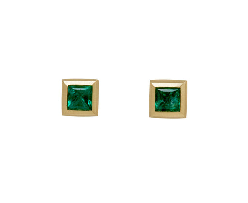 Elizabeth Street Princess Cut Emerald Stud Earrings