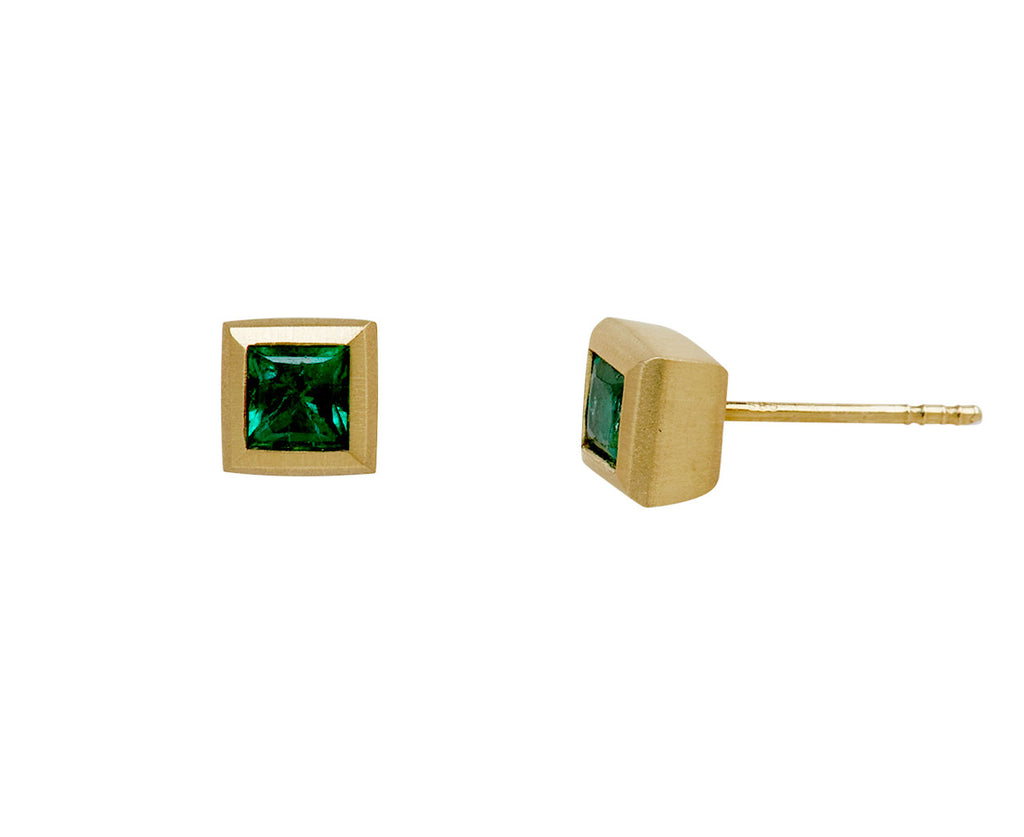 Elizabeth Street Princess Cut Emerald Stud Earrings - side