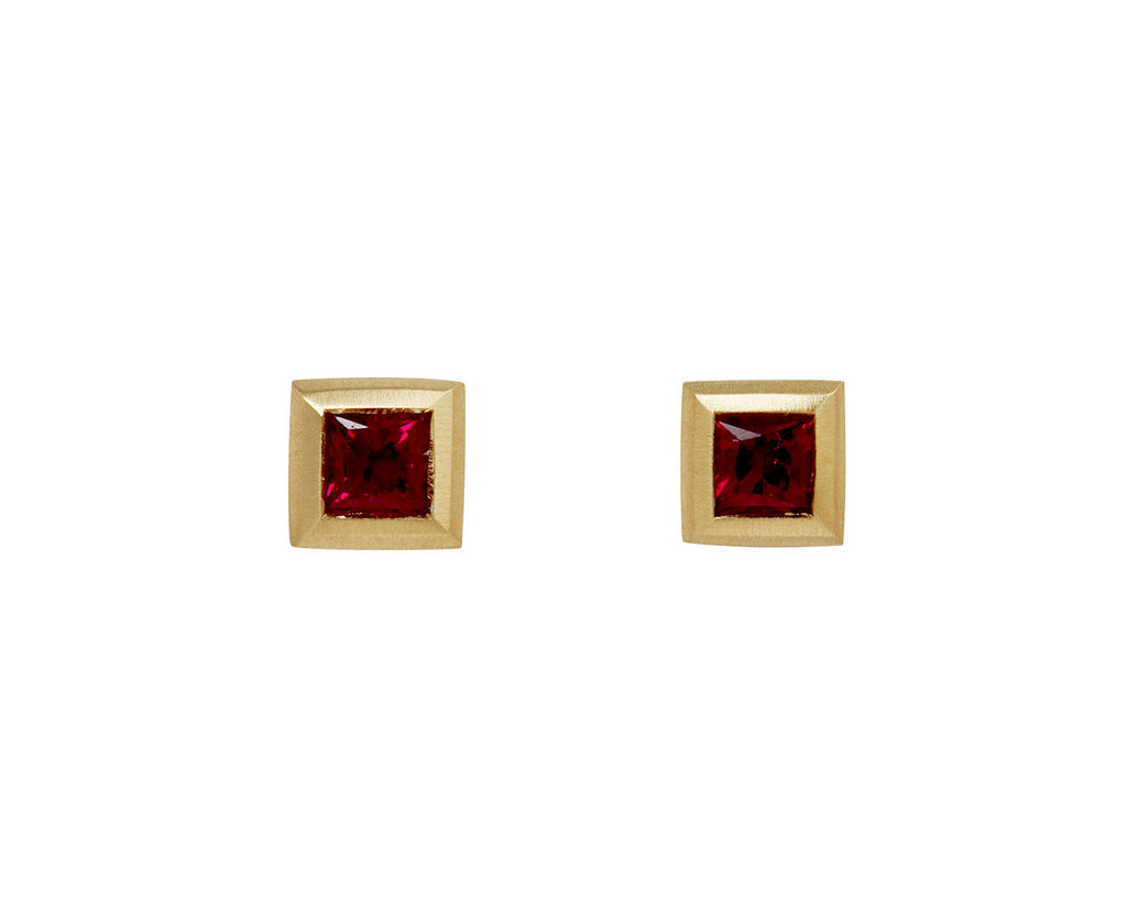 Elizabeth Street Princess Cut Ruby Stud Earrings