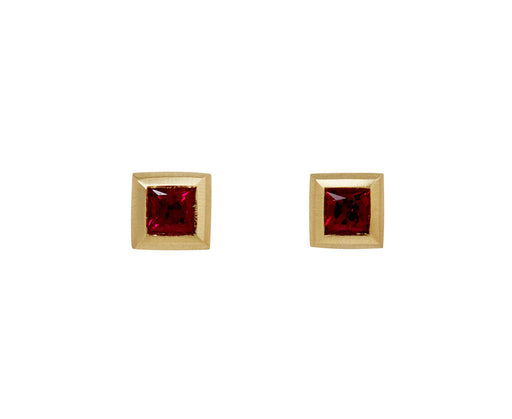 Elizabeth Street Princess Cut Ruby Stud Earrings