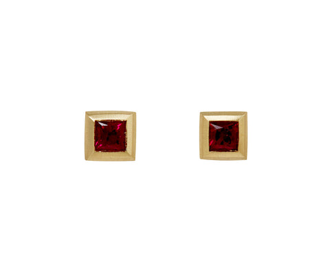 Elizabeth Street Princess Cut Ruby Stud Earrings