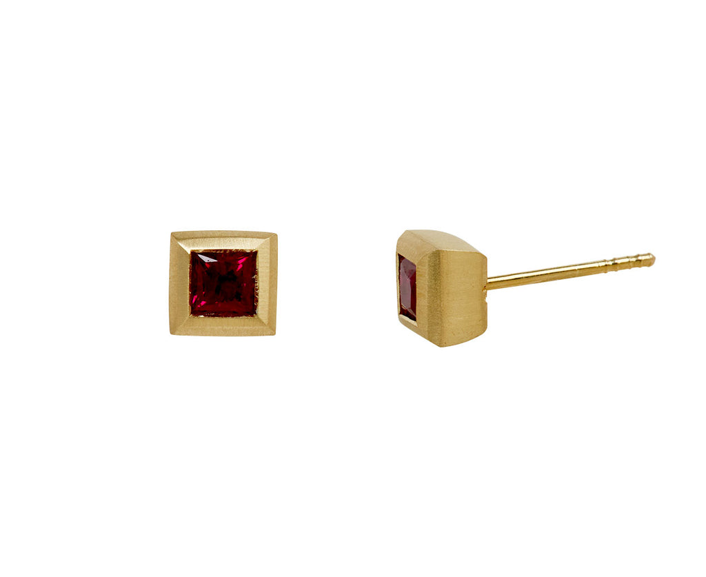 Elizabeth Street Princess Cut Ruby Stud Earrings - side