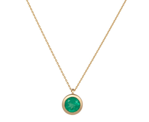 Elizabeth Street Round Colombian Emerald Pendant Necklace