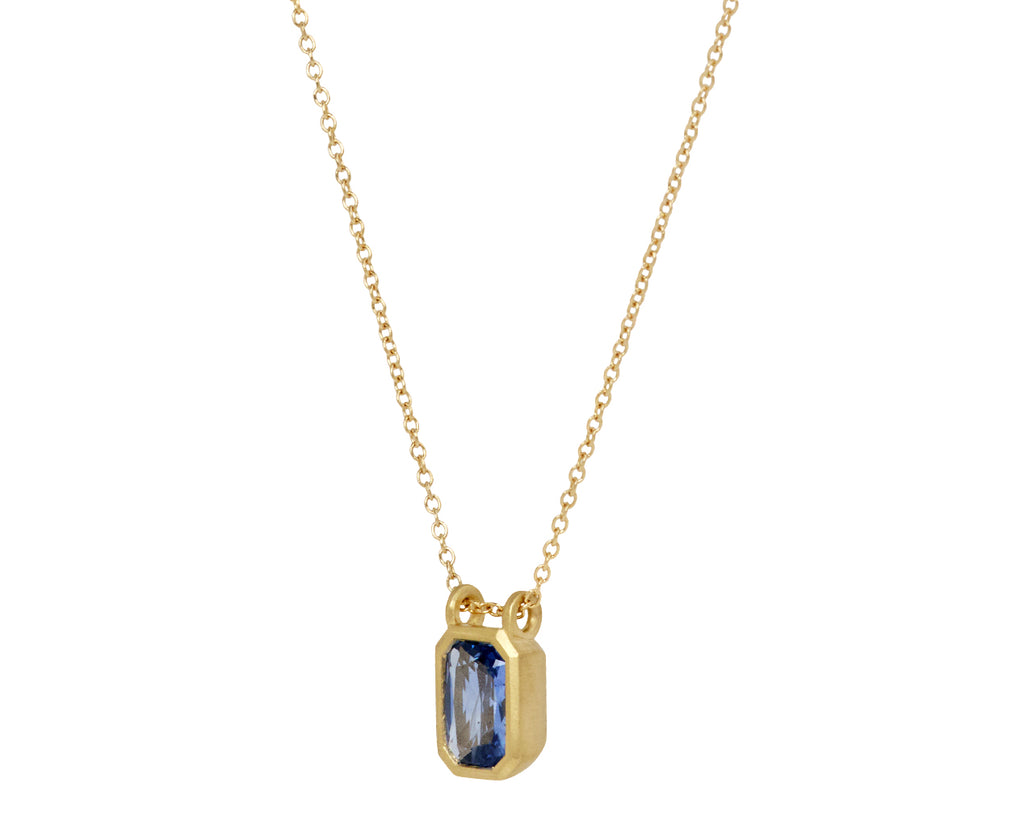 Elizabeth Street Blue Sapphire Slider Pendant Necklace - Angled View
