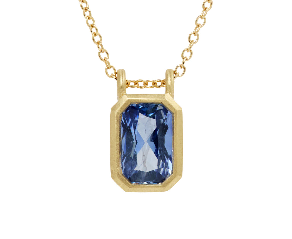 Elizabeth Street Blue Sapphire Slider Pendant Necklace - Closeup