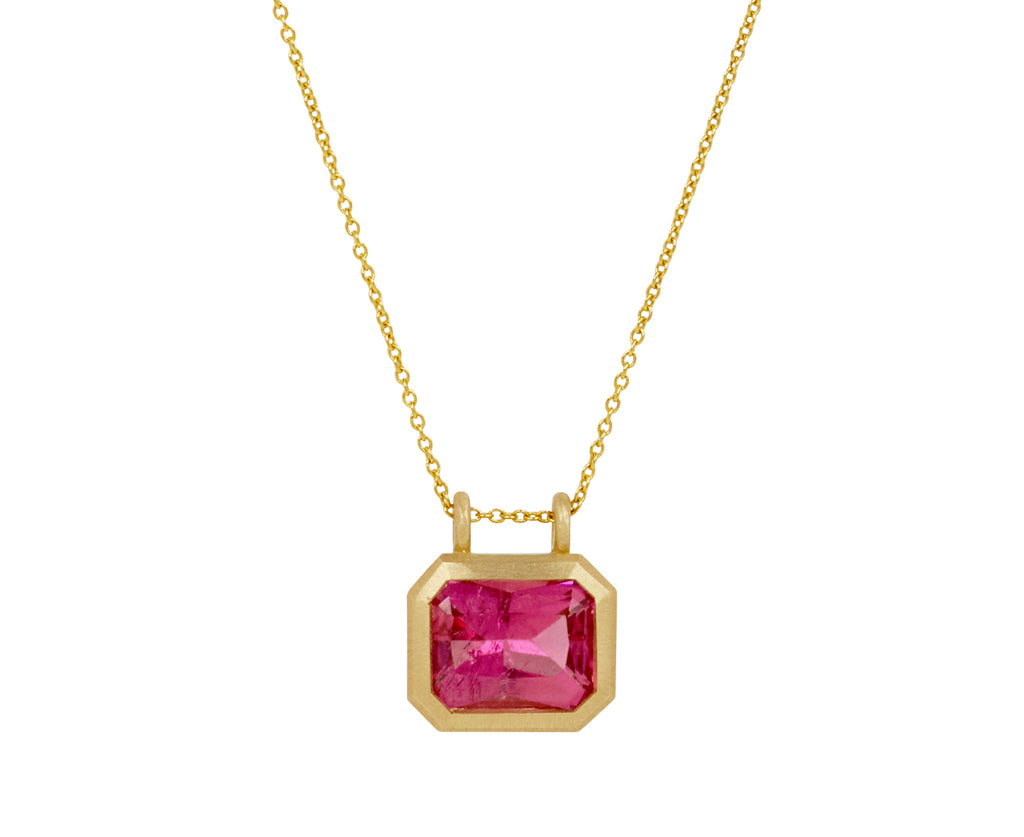 Elizabeth Street Radiant Cut Pink-Red Tourmaline Pendant Necklace