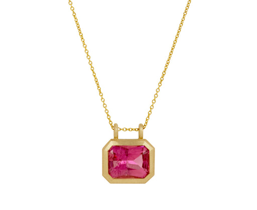 Elizabeth Street Radiant Cut Pink-Red Tourmaline Pendant Necklace