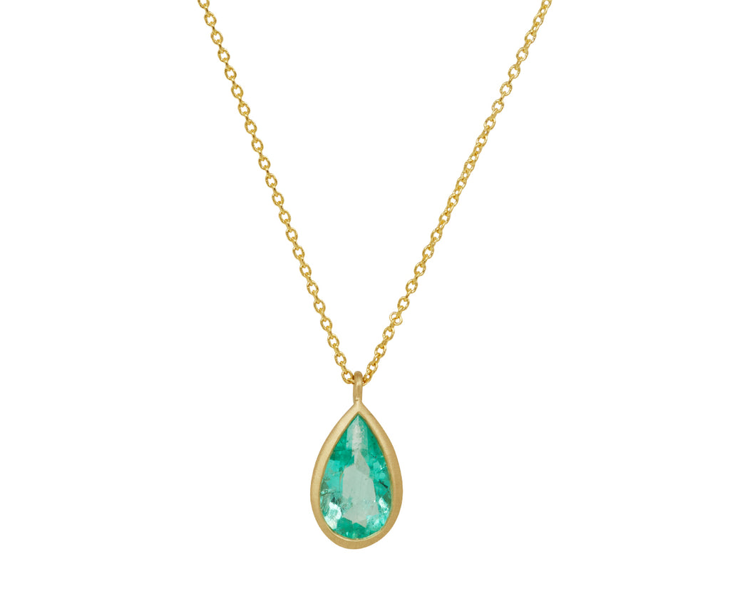 Elizabeth Street Teardrop Colombian Emerald Pendant Necklace