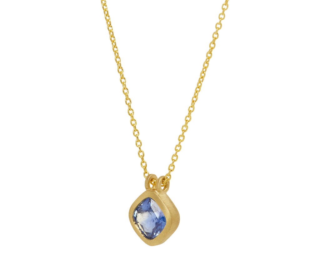 Elizabeth Street Cushion Cut Blue Sapphire Pendant Necklace - Side View