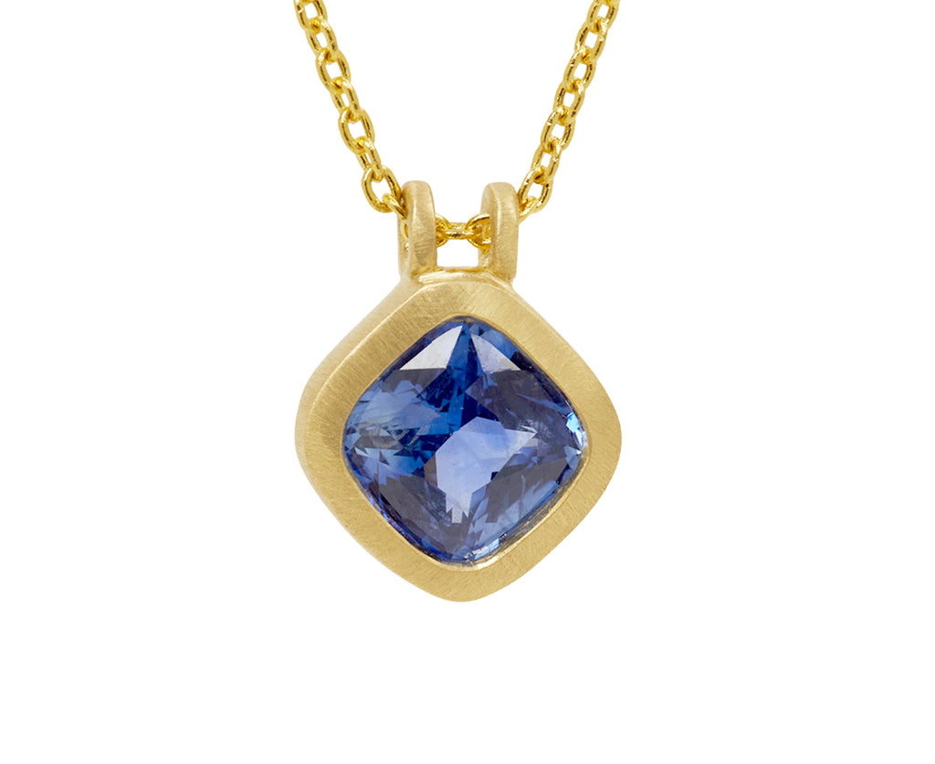 Elizabeth Street Cushion Cut Blue Sapphire Pendant Necklace - Closeup