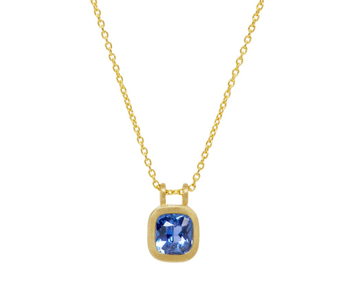 Elizabeth Street Cushion Cut Blue Sapphire Pendant Necklace