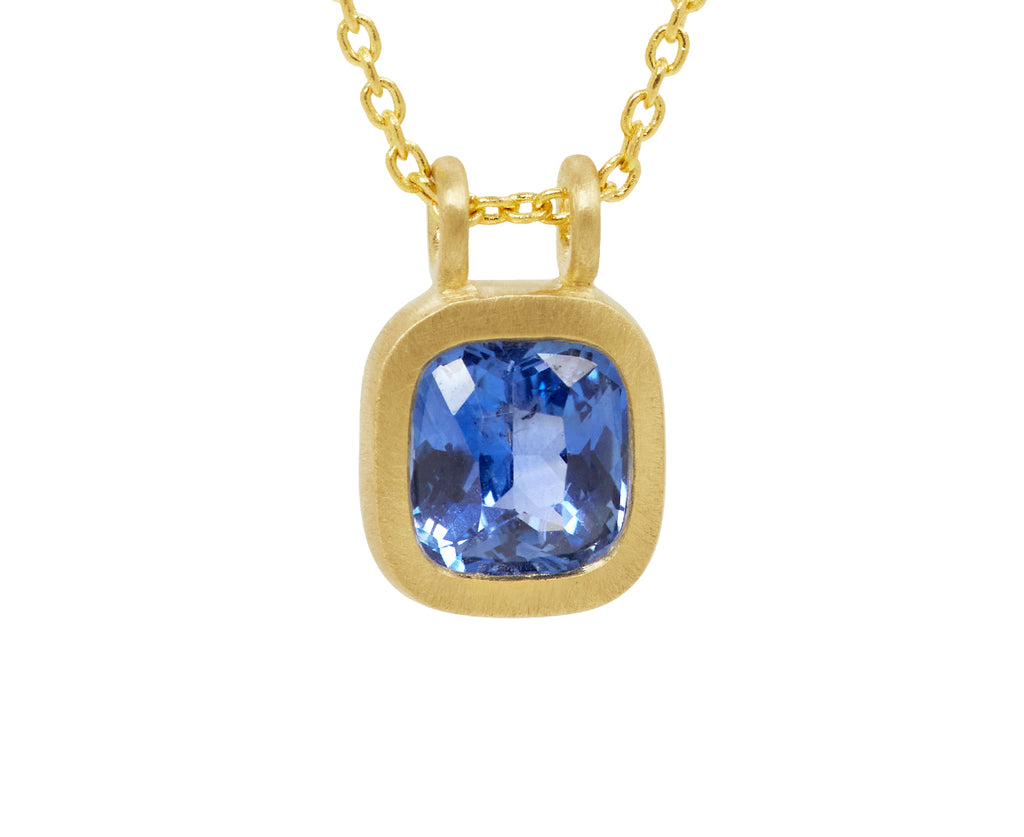 Elizabeth Street Cushion Cut Blue Sapphire Pendant Necklace - Closeup