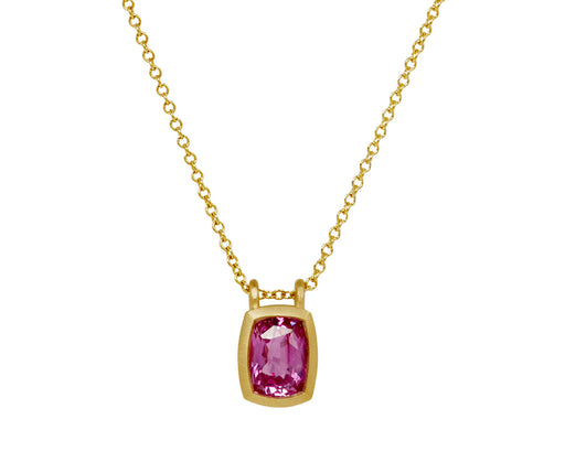 Elizabeth Street Cushion Cut Pink Sapphire Pendant Necklace